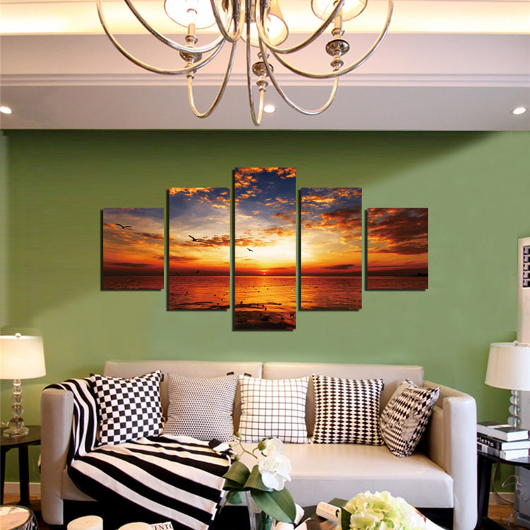 5 Pcs Wall Decorative Painting Huge Modern Abstract Wall Decor Sea Art Pictures Canvas Prints