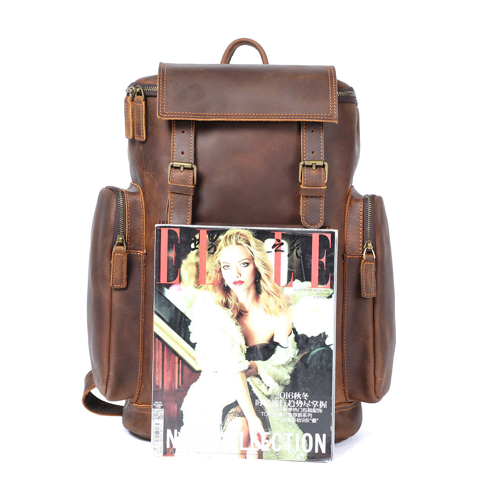 Large Capacity Retro Crazy Horse Leather Backpack Men's Leather Backpack Top Layer Cowhide Outdoor Travel Bag