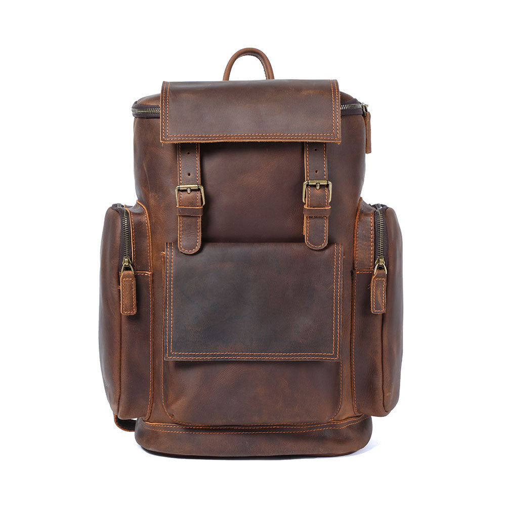 Large Capacity Retro Crazy Horse Leather Backpack Men's Leather Backpack Top Layer Cowhide Outdoor Travel Bag