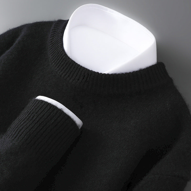 Men's 100% Pure Wool Knit Sweater Round Neck Loose Fit Warm