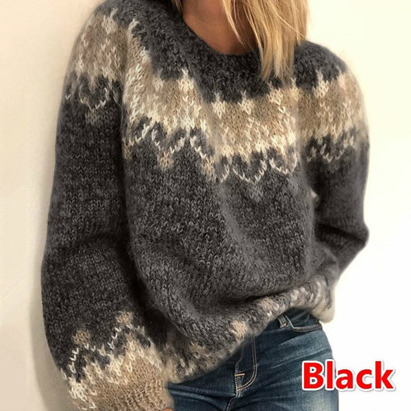 Wishebay New Women's Autumn And Winter Casual Loose Mauhair Coarse Knitted Jacquard Women's Sweater