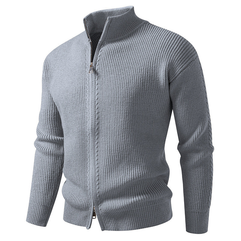 Men's Stand Collar Knit Cardigan Zipper Sweater