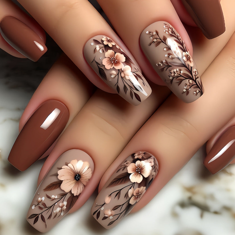 24-Piece Floral Press on Nails with Glue