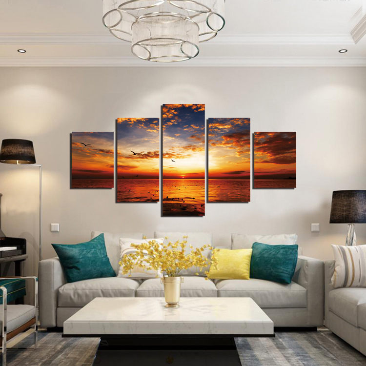 5 Pcs Wall Decorative Painting Huge Modern Abstract Wall Decor Sea Art Pictures Canvas Prints