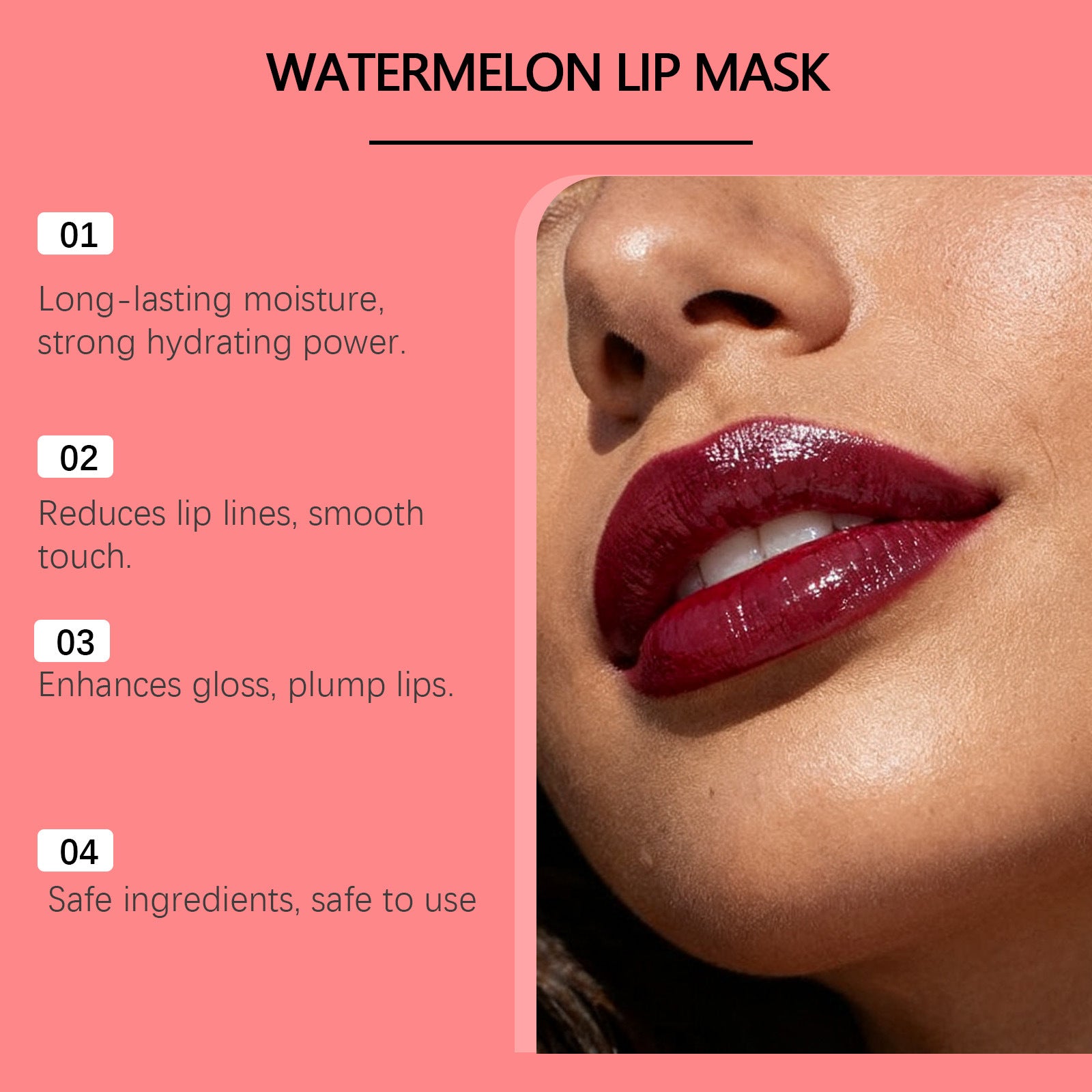 Watermelon Moisturizing Lip Mask: Nourishes and cares for lips, leaving them refreshed, moisturized, and glossy. Ideal for daily lip care.