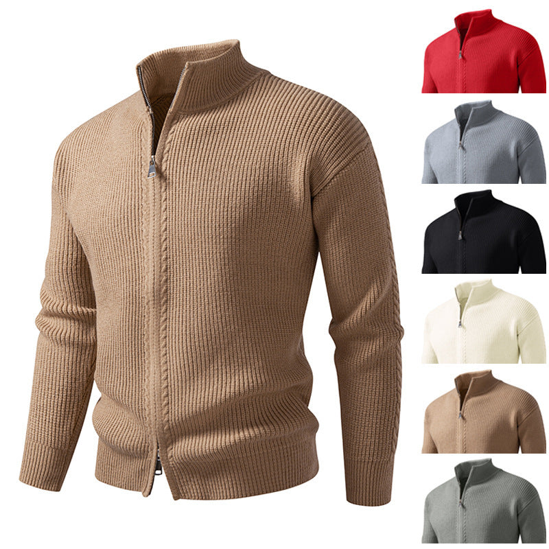 Men's Stand Collar Knit Cardigan Zipper Sweater