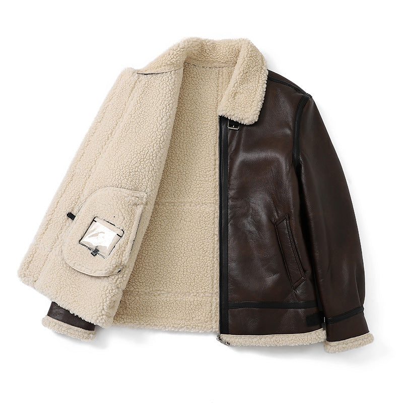 Faux Leather Jacket with Fur Collar