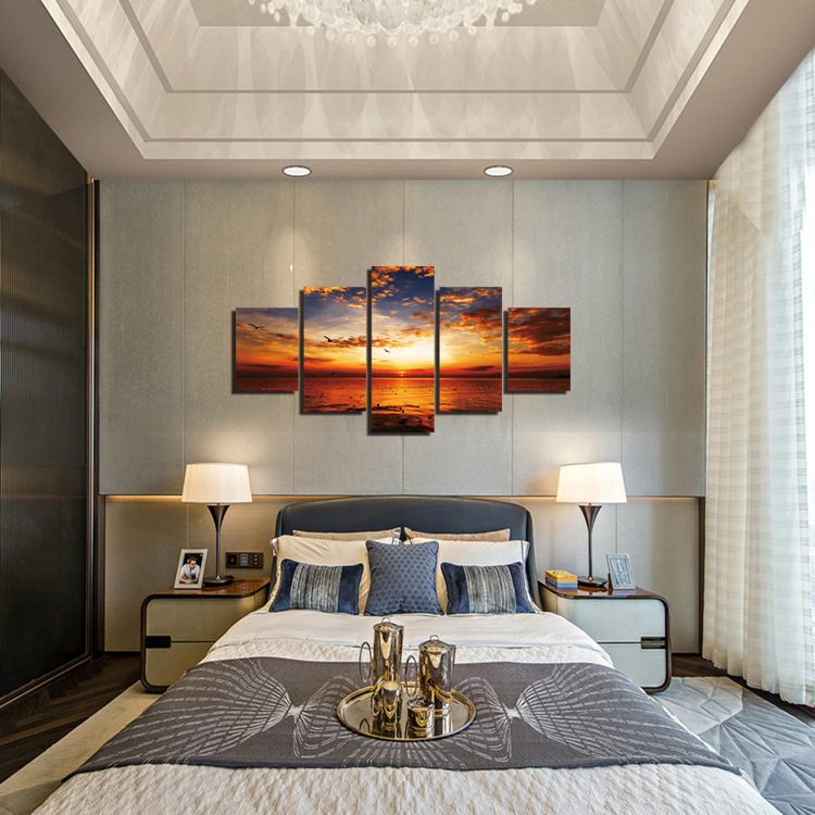 5 Pcs Wall Decorative Painting Huge Modern Abstract Wall Decor Sea Art Pictures Canvas Prints