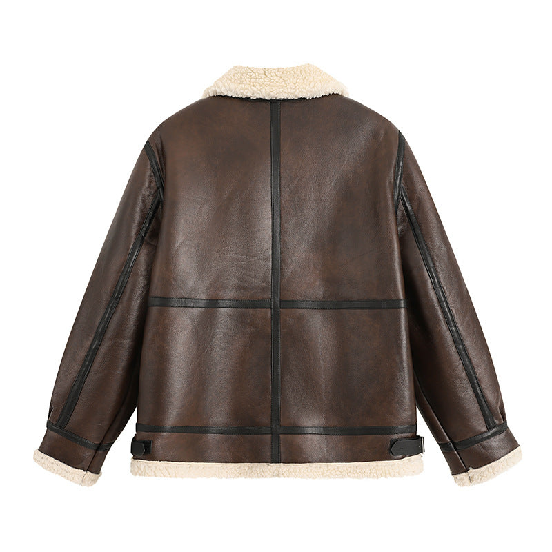 Faux Leather Jacket with Fur Collar