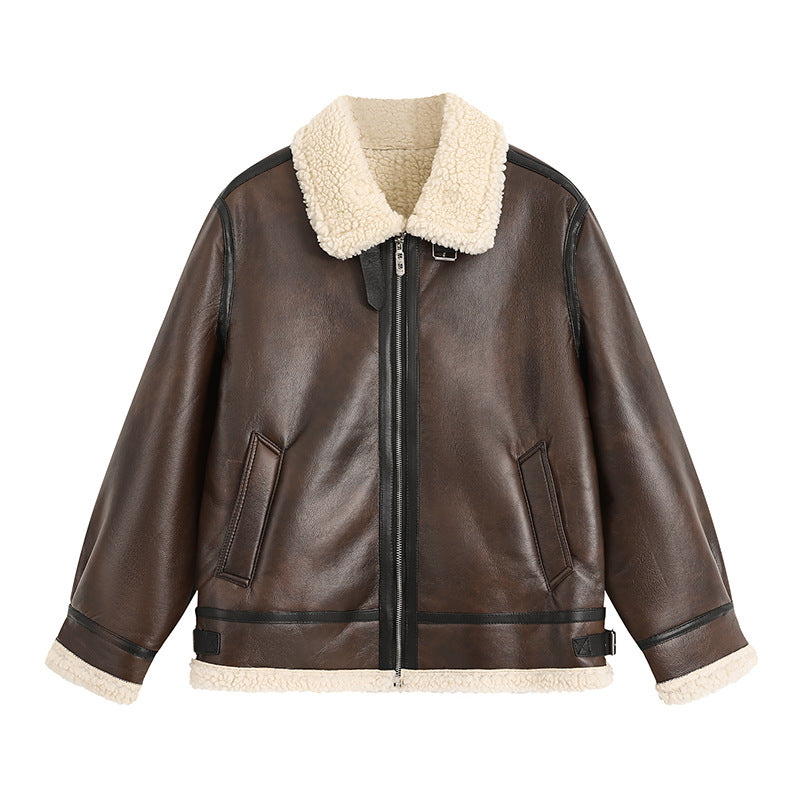 Faux Leather Jacket with Fur Collar