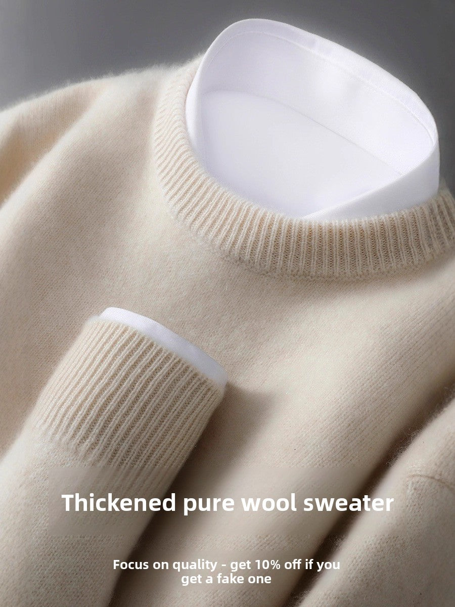 Men's 100% Pure Wool Knit Sweater Round Neck Loose Fit Warm