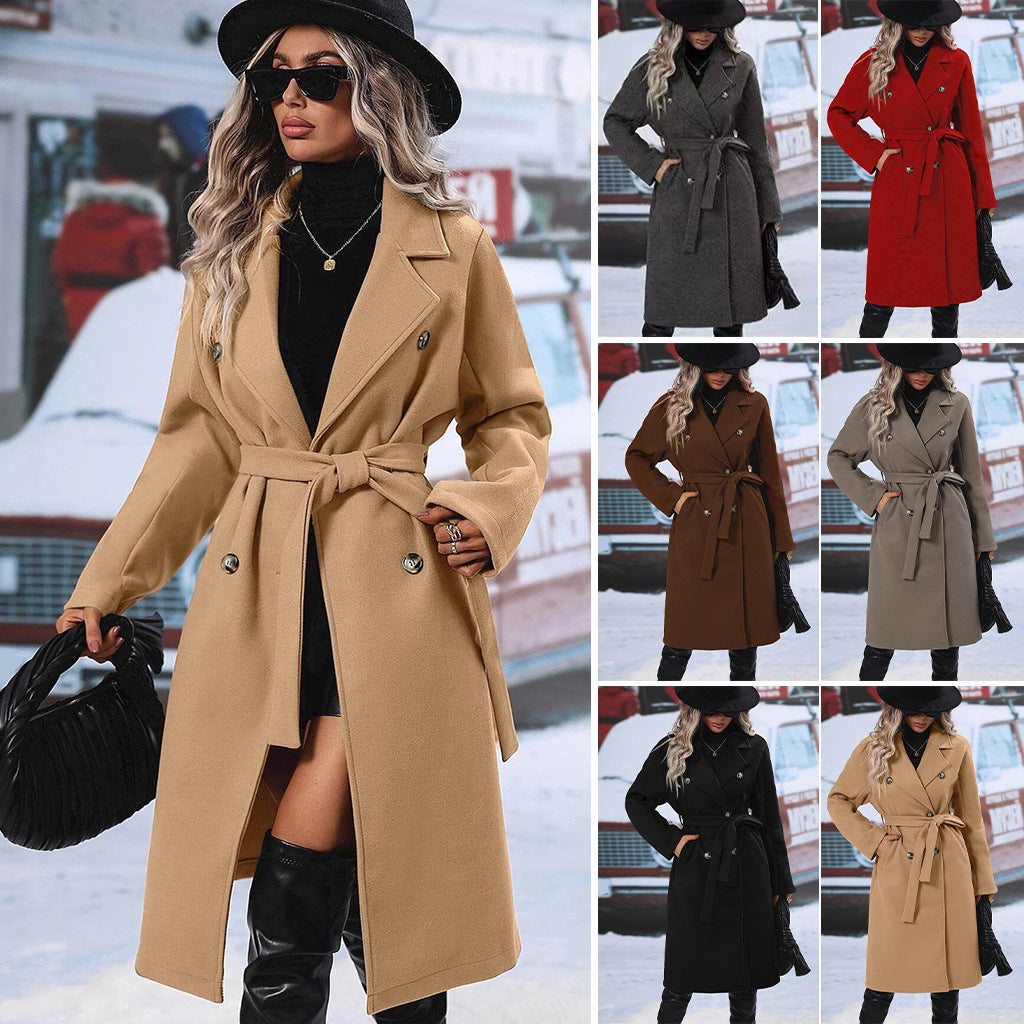 Women's Double-Breasted Belted Wool Coat