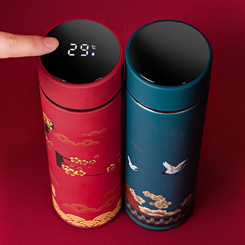 Intelligent Thermos Coffee Bottle Chinese Classical Style LED Touch Display Stainless Steel Thermal Cup Tea Mug Water Bottles