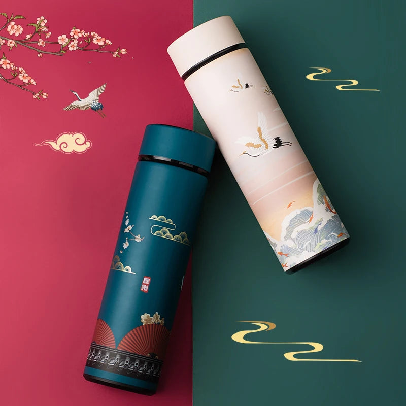 Intelligent Thermos Coffee Bottle Chinese Classical Style LED Touch Display Stainless Steel Thermal Cup Tea Mug Water Bottles