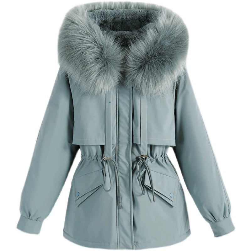 Parker Women's Cotton-padded Jacket 23 Winter New Style Plus Velvet Thickened Cotton-padded Jacket Korean Version Small Short Down-padded Jacket