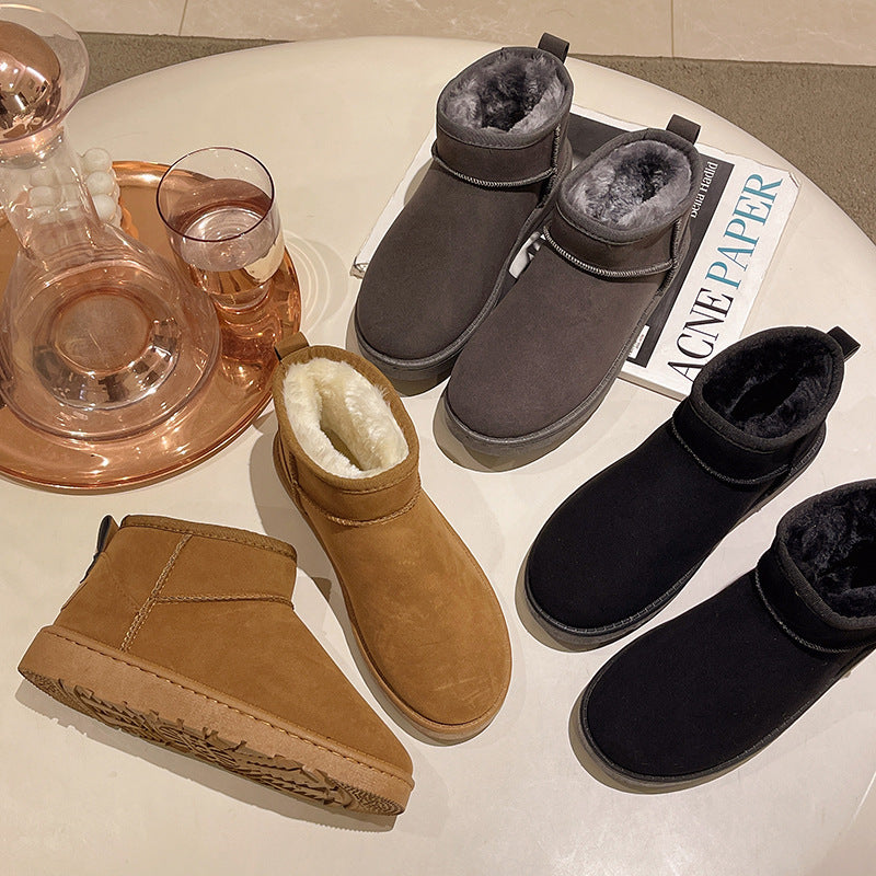 Snow Boots Women&amp;#039;s Retro Round Toe Ins Tide Plus Velvet Cotton Shoes Students Flat Short Cotton Boots