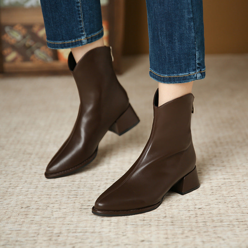 3321-1 European And American Style Chelsea Pointed Toe Boots Women's Autumn And Winter New Women's Boots Low Tube Thick Heel High Heel Boots