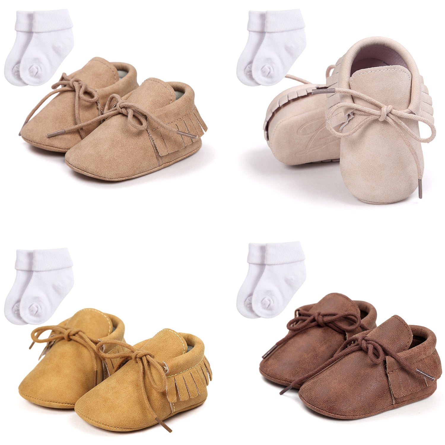 Baby Boy And Girl Baby Soft Sports Shoes, Soft Bottom Tassels, Toddler Shoes, Baby Shoes, 2 Sets Of Socks 1006