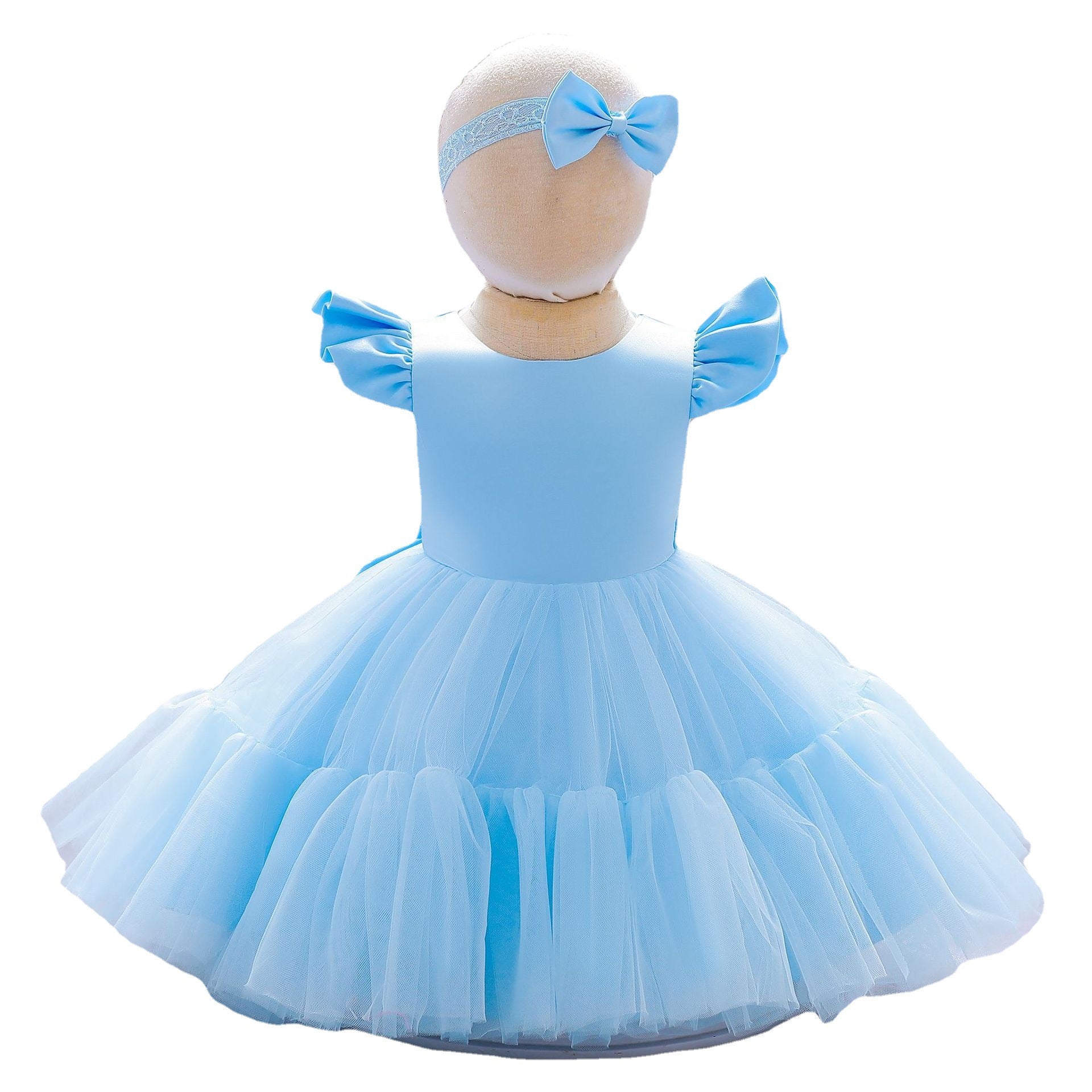 2022 Foreign Trade New Children's Dresses Women's Puffy Yarn Small Flying Sleeves Mesh Girls Dresses Factory Wholesale