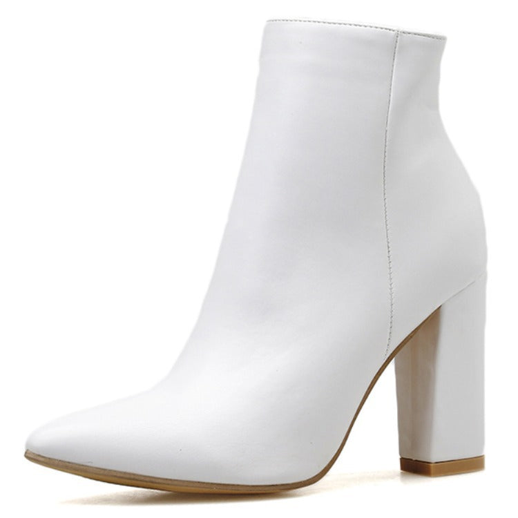 European And American Foreign Trade High-heeled Shoes Fashion Pointed Toe Fashion Chunky Heel Short Boots Women's Boots