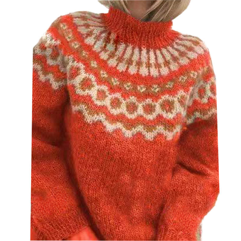 Autumn And Winter Women's Turtleneck Pullover Thick Needle Jacquard Sweater Women's Knitted Top