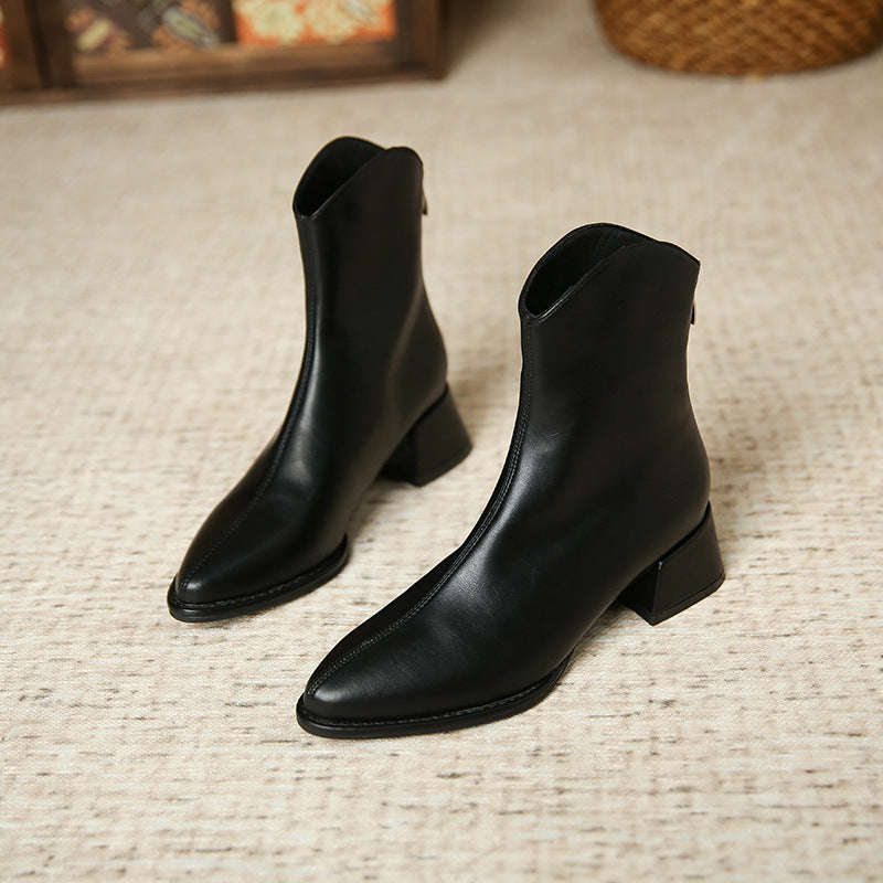 3321-1 European And American Style Chelsea Pointed Toe Boots Women's Autumn And Winter New Women's Boots Low Tube Thick Heel High Heel Boots