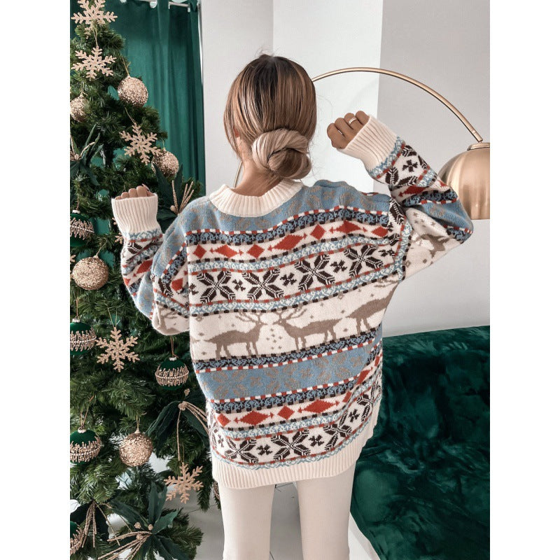 Women's New  Autumn And Winter Christmas Knitted Pullover Long-sleeved Sweater Loose