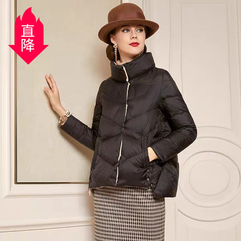 Down Jacket Women's Short 2021 Korean Winter Dongda New Korean Fashion Stand Collar White Duck Down Thin Coat