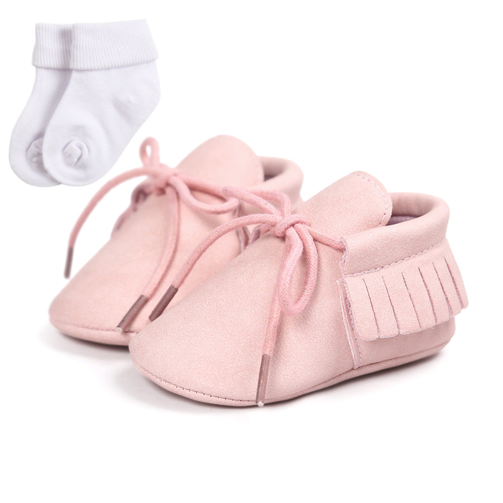 Baby Boy And Girl Baby Soft Sports Shoes, Soft Bottom Tassels, Toddler Shoes, Baby Shoes, 2 Sets Of Socks 1006