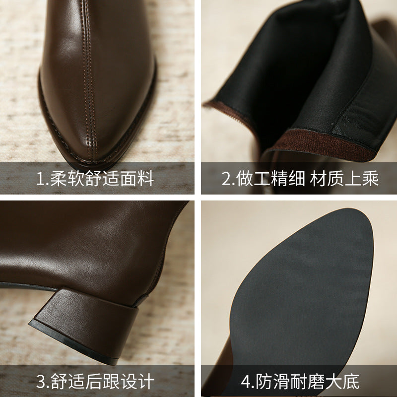 3321-1 European And American Style Chelsea Pointed Toe Boots Women's Autumn And Winter New Women's Boots Low Tube Thick Heel High Heel Boots