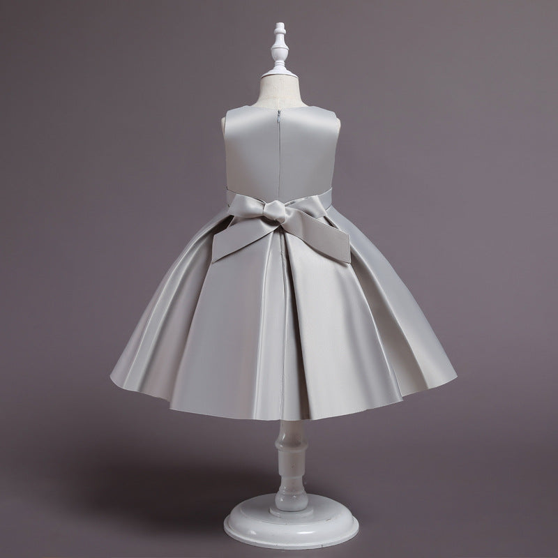 Girls Dresses Embroidered Skirts Bows Cute Dresses Puffy Satin Princess Dresses Party Show Dresses