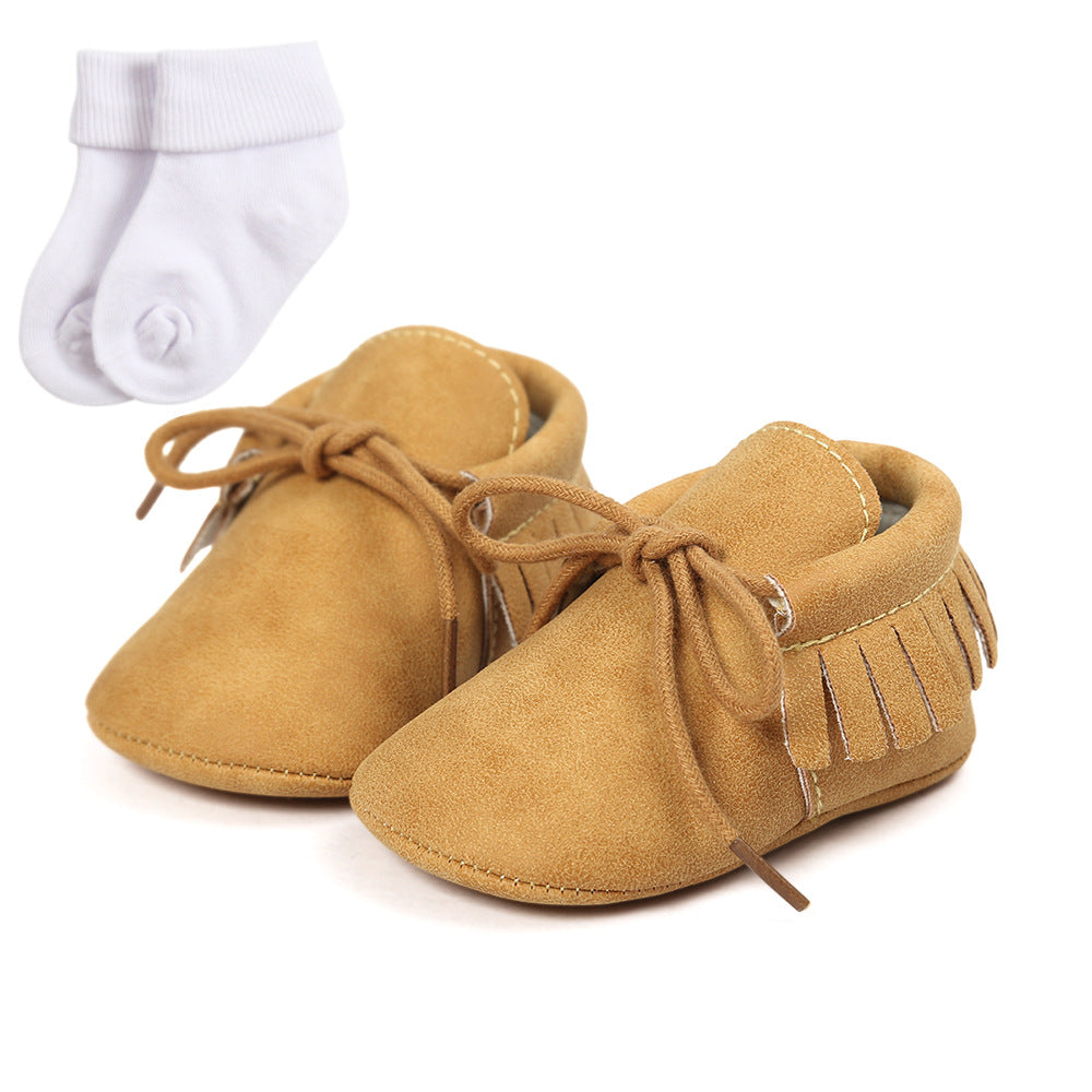 Baby Boy And Girl Baby Soft Sports Shoes, Soft Bottom Tassels, Toddler Shoes, Baby Shoes, 2 Sets Of Socks 1006