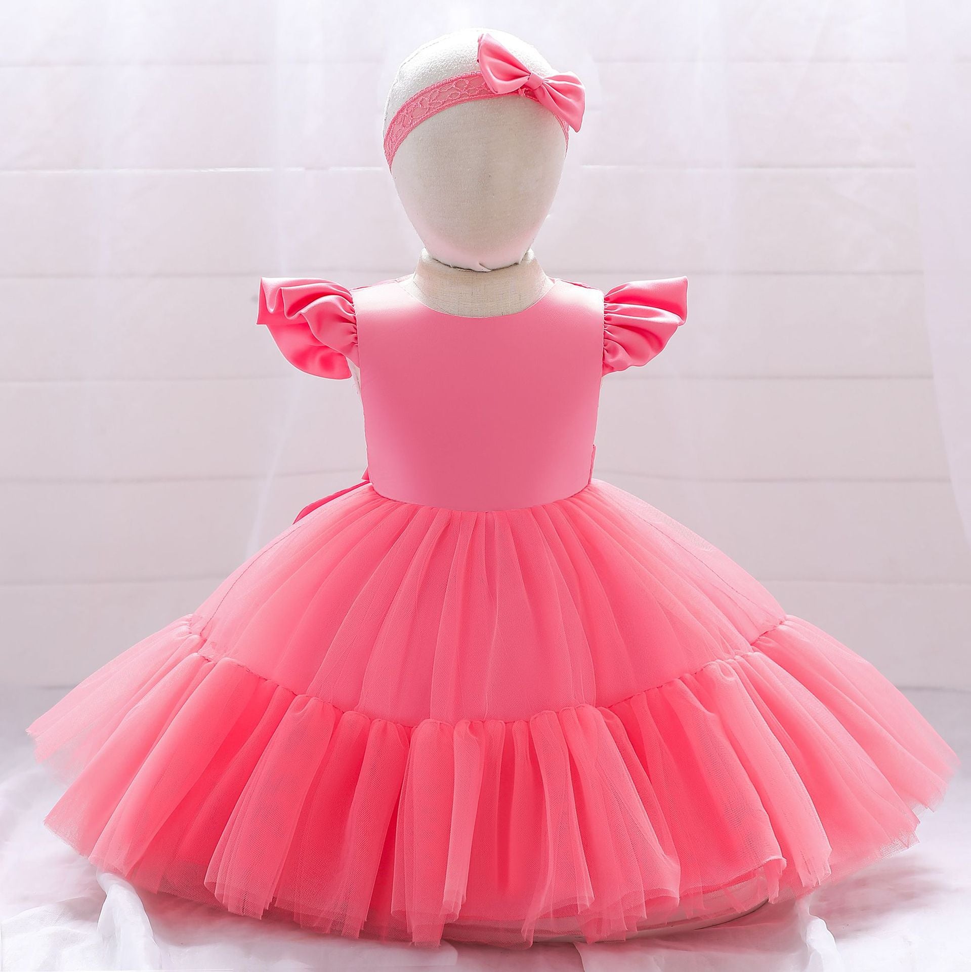 2022 Foreign Trade New Children's Dresses Women's Puffy Yarn Small Flying Sleeves Mesh Girls Dresses Factory Wholesale