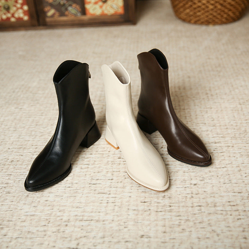 3321-1 European And American Style Chelsea Pointed Toe Boots Women's Autumn And Winter New Women's Boots Low Tube Thick Heel High Heel Boots