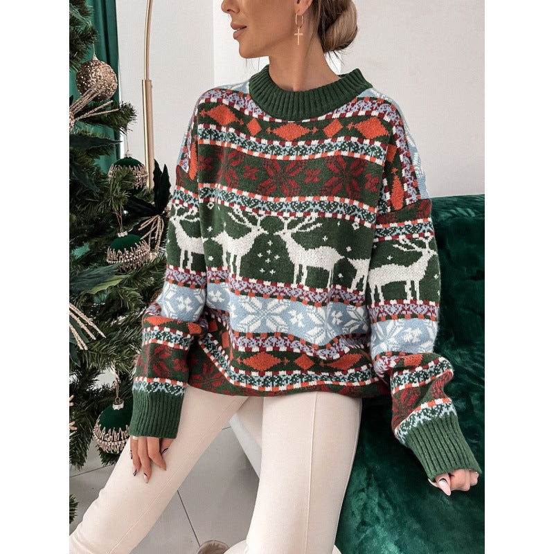 Women's New  Autumn And Winter Christmas Knitted Pullover Long-sleeved Sweater Loose