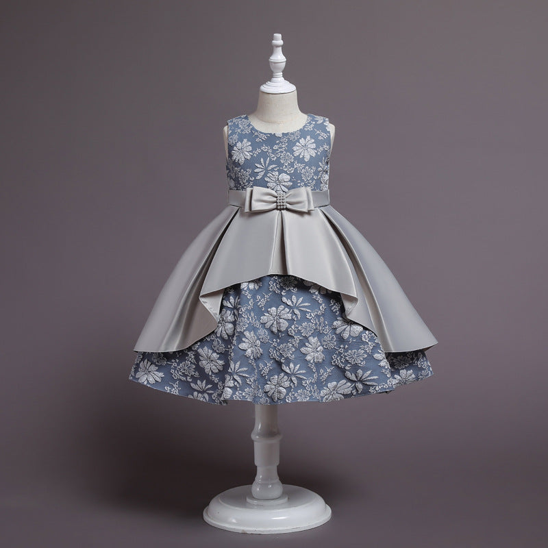 Girls Dresses Embroidered Skirts Bows Cute Dresses Puffy Satin Princess Dresses Party Show Dresses