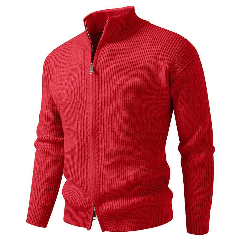 Men's Stand Collar Knit Cardigan Zipper Sweater